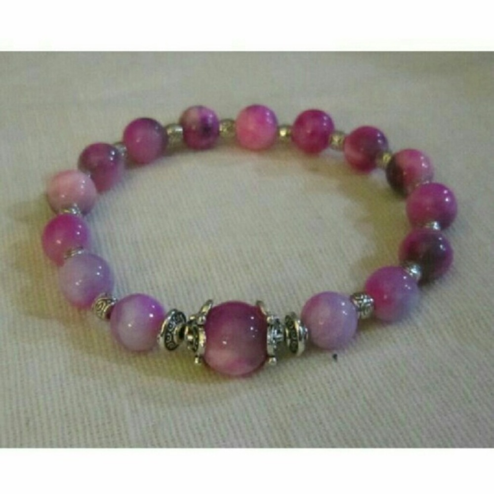 Pink Purple agate gemstones bracelet gift boxed